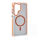 Gigapack Samsung Galaxy S26 Ultra szilikon védő (ütésálló, légpárnás, karbon minta, wireless, magsafe) narancssárga