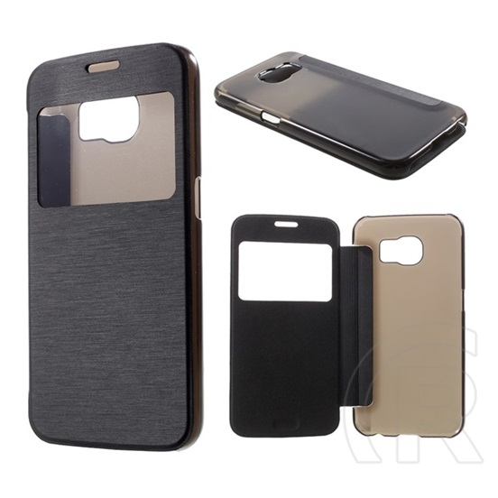 Gigapack Samsung Galaxy S6 (SM-G920) tok álló, bőr hatású (flip, átlátszó hátlap, s-view cover) fekete