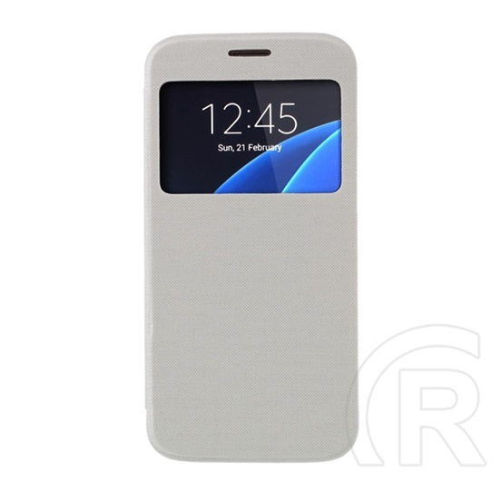 Gigapack Samsung Galaxy S7 (SM-G930) tok álló, bőr hatású (flip, view window, szálcsiszolt mintázat) fehér