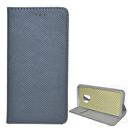 Gigapack Samsung Galaxy S9 (SM-G960) tok álló, bőr hatású (flip, asztali tartó funkció, rombusz minta) szürke