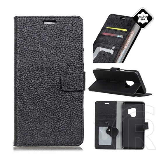 Gigapack Samsung Galaxy S9 (SM-G960) tok álló, valódi bőr (flip, asztali tartó funkció) fekete