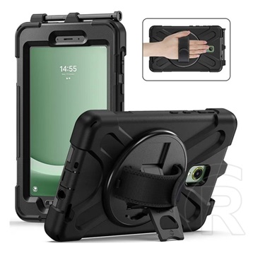 Gigapack Samsung Galaxy Tab Active 5 LTE (SM-X306B) műanyag tok (ütésállóság, kitámasztó, 360° + kézpánt) fekete