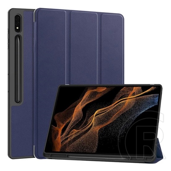 Gigapack Samsung Galaxy Tab S10 Ultra LTE (SM-X926B)  tok, bőr hatású (aktív flip, asztali tartó, ceruza tartó) sötétkék