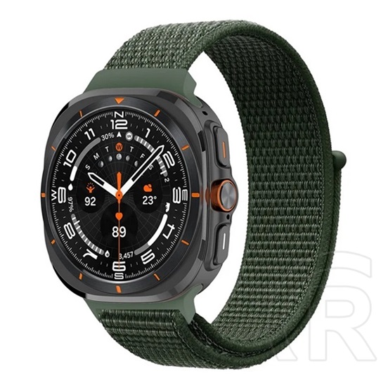 Gigapack Samsung Galaxy Watch Ultra eSIM 47mm (SM-L705) pótszíj (egyedi méret, nylon, tépőzáras, légáteresztő) sötétzöld