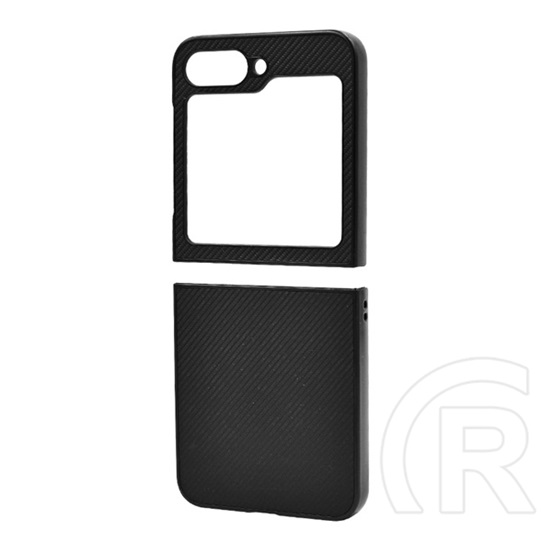 Gigapack Samsung Galaxy Z Flip6 (SM-F741) műanyag telefonvédő (ütésállóság, bőr hatású hátlap, karbon minta) fekete