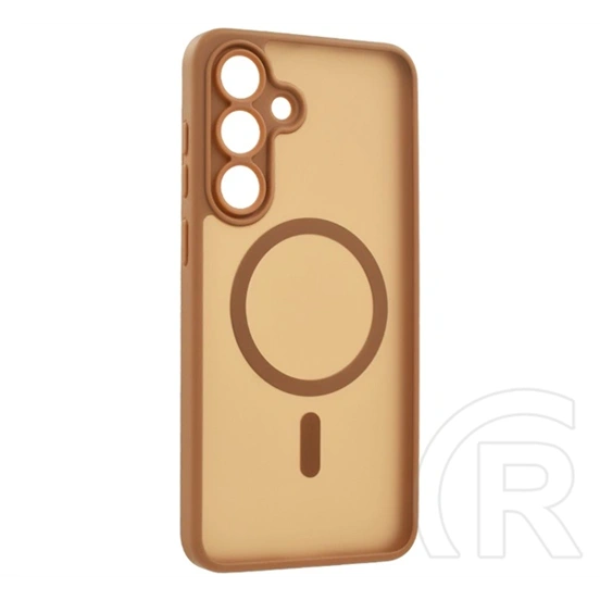 Gigapack Samsung S25 FE szilikon telefonvédő (ütésállóság, matt, műanyag hátlap, kameravédő, magsafe) világosbarna