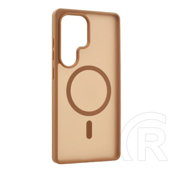 Gigapack Samsung S25 Ultra szilikon telefonvédő (ütésállóság, matt, műanyag hátlap, kameravédő, magsafe) világosbarna