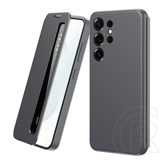 Gigapack Samsung S25 Ultra tok álló (aktív flip, oldalra nyíló, smart view window) sötétszürke