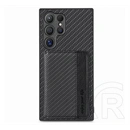 Gigapack Samsung S25 Ultra védő (ütésálló, bőr hatású hátlap, mágneses, kitámasztó, kártyatartó, rfid,) fekete
