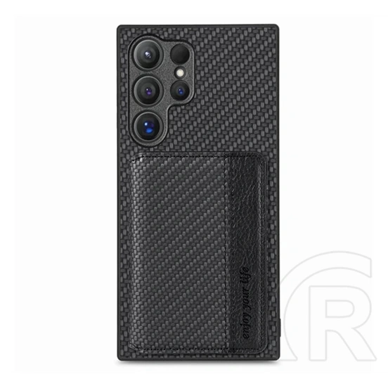 Gigapack Samsung S25 Ultra védő (ütésálló, bőr hatású hátlap, mágneses, kitámasztó, kártyatartó, rfid,) fekete