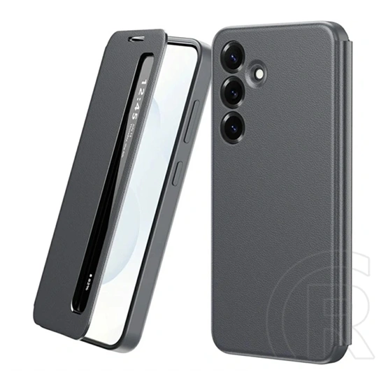 Gigapack Samsung S25 tok álló (aktív flip, oldalra nyíló, smart view window) sötétszürke