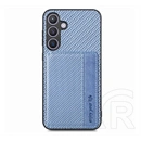 Gigapack Samsung S25 védő (ütésálló, bőr hatású hátlap, mágneses, kitámasztó, kártyatartó, rfid, karbon minta) sötétkék