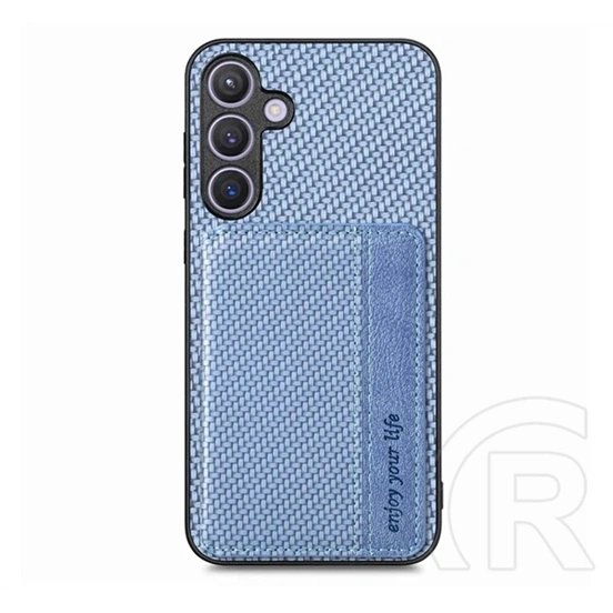Gigapack Samsung S25 védő (ütésálló, bőr hatású hátlap, mágneses, kitámasztó, kártyatartó, rfid, karbon minta) sötétkék