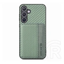 Gigapack Samsung S25 védő (ütésálló, bőr hatású hátlap, mágneses, kitámasztó, kártyatartó, rfid, karbon minta) sötétzöld