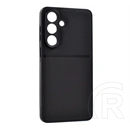 Gigapack Samsung S26 FE szilikon telefonvédő (ütésállóság, mágneses, bőr hatású hátlap, csíkos) fekete