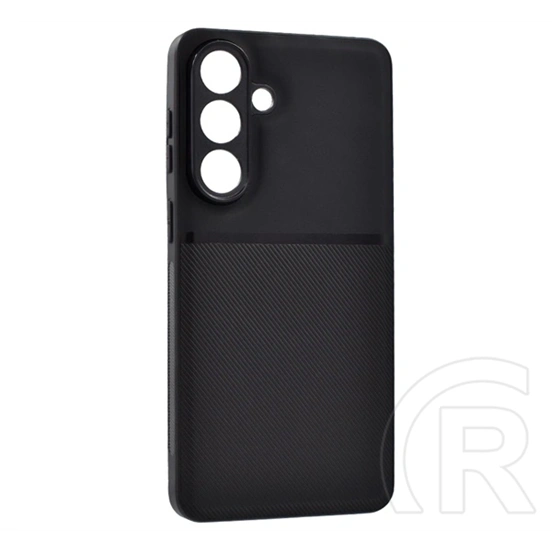 Gigapack Samsung S26 FE szilikon telefonvédő (ütésállóság, mágneses, bőr hatású hátlap, csíkos) fekete