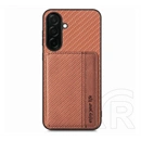Gigapack Samsung S26 védő (ütésálló, bőr hatású hátlap, kitámasztó, kártyatartó, rfid, karbon minta) sötétbarna