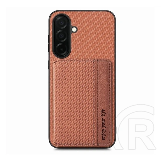 Gigapack Samsung S26 védő (ütésálló, bőr hatású hátlap, kitámasztó, kártyatartó, rfid, karbon minta) sötétbarna