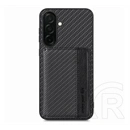 Gigapack Samsung S26 védő (ütésálló, bőr hatású hátlap, mágneses, kitámasztó, kártyatartó, rfid, karbon minta) fekete