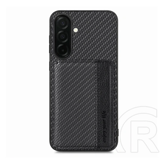 Gigapack Samsung S26 védő (ütésálló, bőr hatású hátlap, mágneses, kitámasztó, kártyatartó, rfid, karbon minta) fekete