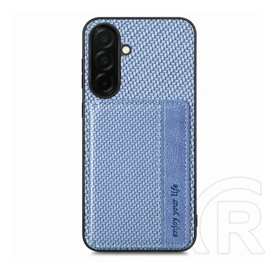 Gigapack Samsung S26 védő (ütésálló, bőr hatású hátlap, mágneses, kitámasztó, kártyatartó, rfid, karbon minta) sötétkék