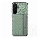 Gigapack Samsung S26 védő (ütésálló, bőr hatású hátlap, mágneses, kitámasztó, kártyatartó, rfid, karbon minta) sötétzöld