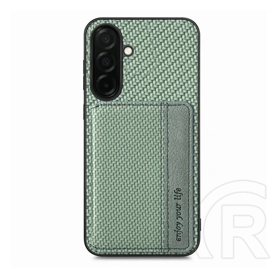 Gigapack Samsung S26 védő (ütésálló, bőr hatású hátlap, mágneses, kitámasztó, kártyatartó, rfid, karbon minta) sötétzöld