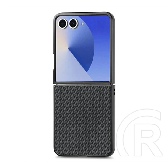 Gigapack Samsung Z Flip8 műanyag telefonvédő (bőr hatású hátlap, karbon minta) fekete
