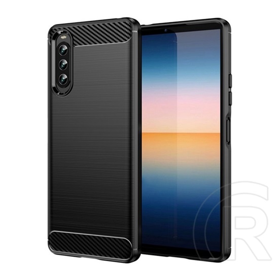 Gigapack Sony Xperia 10 IV (XQ-CC72) védő (közepesen ütésálló, légpárnás sarok, szálcsiszolt, karbon minta) fekete