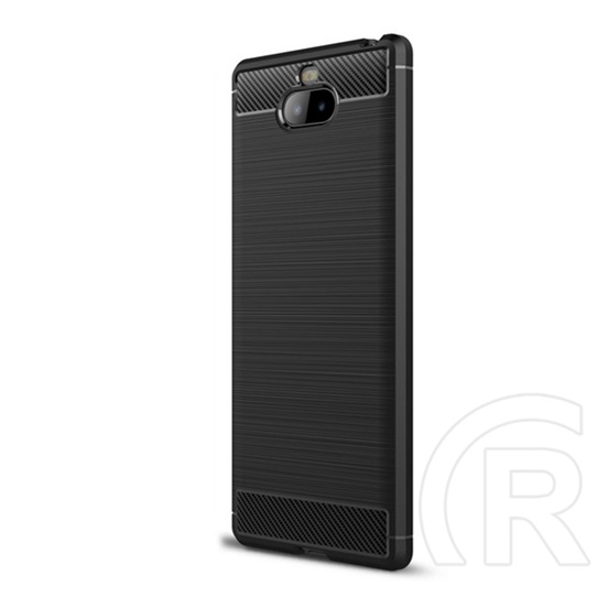 Gigapack Sony Xperia 10+ Szilikon telefonvédő (légpárnás sarok, szálcsiszolt, karbon minta, fekete)