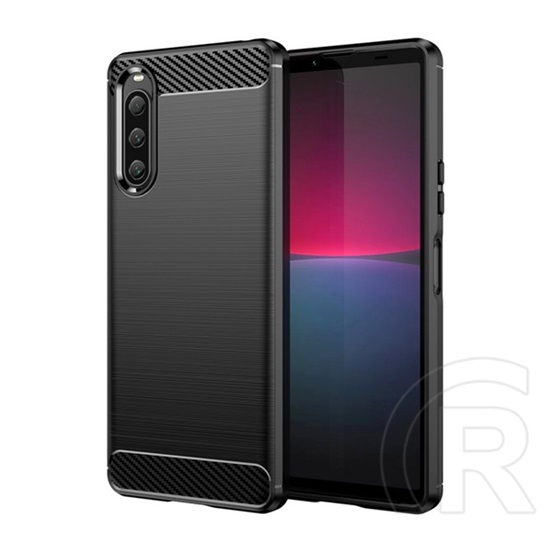Gigapack Sony Xperia 10 V (XQ-DC54)  védő (közepesen ütésálló, légpárnás sarok, szálcsiszolt, karbon minta) fekete