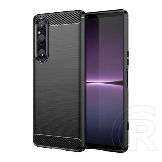 Gigapack Sony Xperia 1 V (XQ-DQ72)  védő (közepesen ütésálló, légpárnás sarok, szálcsiszolt, karbon minta) fekete