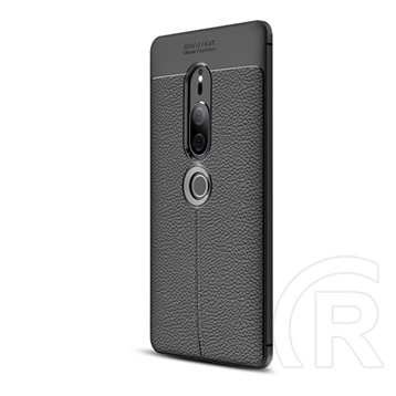 Gigapack Sony Xperia XZ2 Premium Szilikon telefonvédő (bőr hatású, varrás minta, fekete)