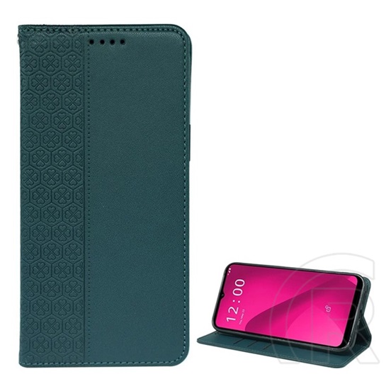 Gigapack T Phone 2 5G tok álló, bőr hatású (flip, oldalra nyíló, asztali tartó, lóhere) sötétzöld