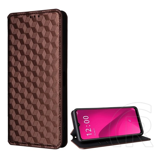 Gigapack T Phone 2 5G tok álló, bőr hatású (flip, oldalra nyíló, asztali tartó, teljes 3d rombusz, prémium) bronzbarna