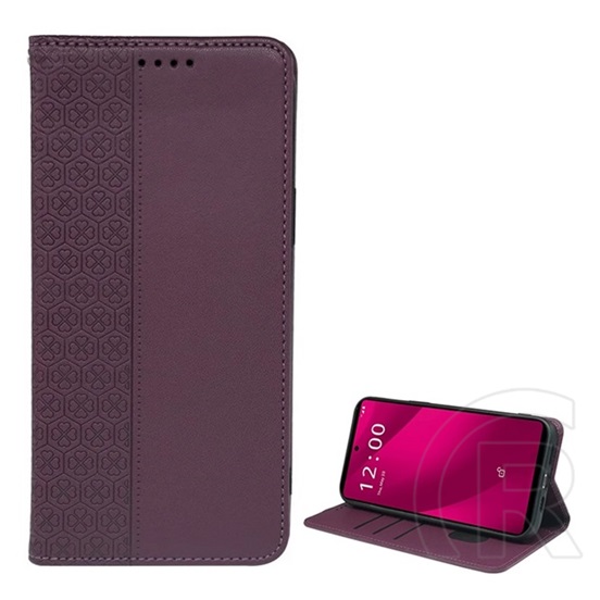 Gigapack T Phone 2 Pro 5G tok álló, bőr hatású (flip, oldalra nyíló, asztali tartó, lóhere) sötétlila