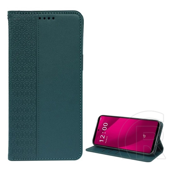 Gigapack T Phone 2 Pro 5G tok álló, bőr hatású (flip, oldalra nyíló, asztali tartó, lóhere) sötétzöld