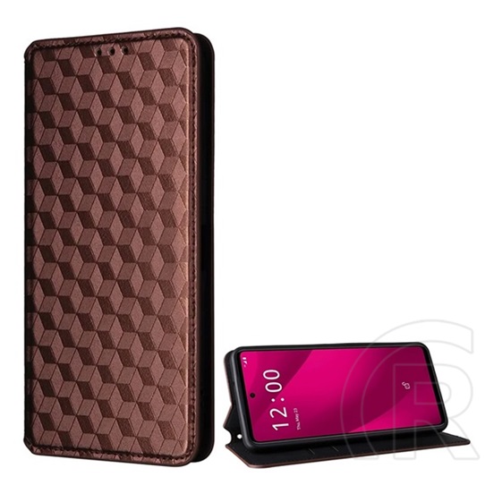 Gigapack T Phone 2 Pro 5G tok álló, bőr hatású (flip, oldalra nyíló, asztali tartó, teljes 3d rombusz, ) bronzbarna