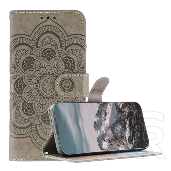 Gigapack T Phone 3 5G tok álló, bőr hatású (flip, asztali tartó, bankkártya tartó, kézpánt, mandala) sötétszürke