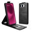 Gigapack T Phone 3 5G tok álló, bőr hatású (flip, lefelé nyíló, szilikon tartó, kártyatartó) fekete