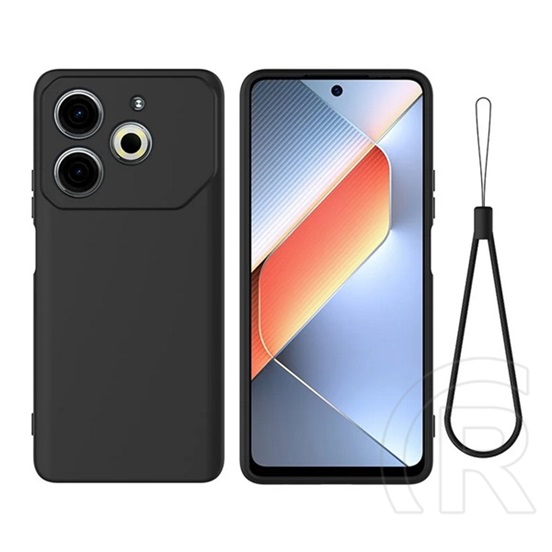 Gigapack Tecno Pova 6 Neo szilikon védő (matt, mikrofiber plüss karcolásmentesítő belső, prémium + kézpánt) fekete