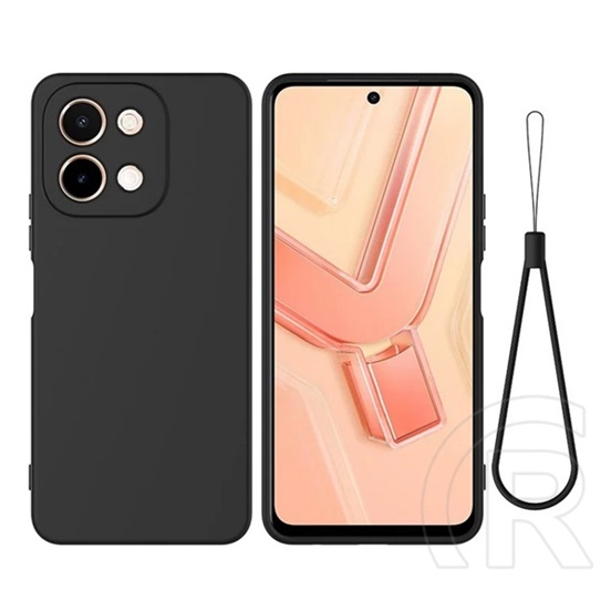 Gigapack Vivo Y28 4G szilikon telefonvédő (matt, mikrofiber plüss karcolásmentesítő belső, prémium + kézpánt) fekete