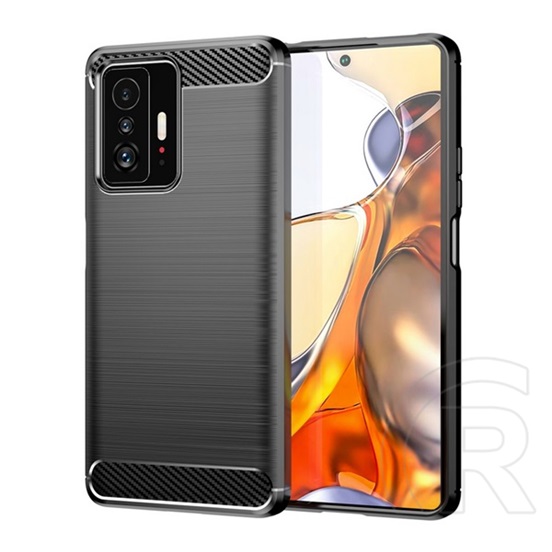 Gigapack Xiaomi 11T Pro szilikon telefonvédő (közepesen ütésálló, légpárnás sarok, szálcsiszolt, karbon minta) fekete