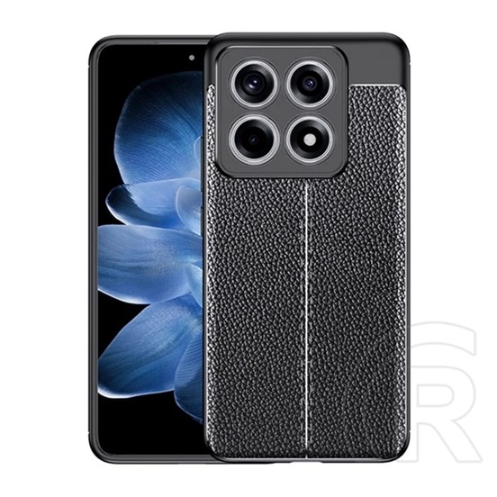 Gigapack Xiaomi 14T szilikon telefonvédő (ütésállóság, bőr hatású, varrás minta) fekete
