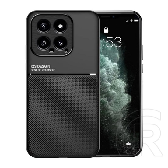 Gigapack Xiaomi 14 5G műanyag telefonvédő (szilikon keret, ütésállóság, mágneses, bőr hatású hátlap, csíkos) fekete