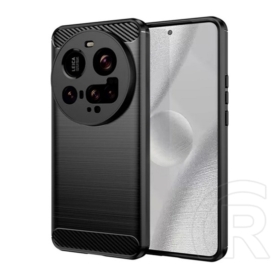 Gigapack Xiaomi 15 Ultra szilikon telefonvédő (ütésállóság, légpárnás sarok, szálcsiszolt, karbon minta) fekete
