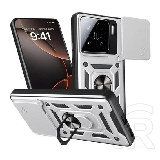 Gigapack Xiaomi 15 defender szilikon telefonvédő (ütésállóság, tartógyűrű, kameravédő) ezüst
