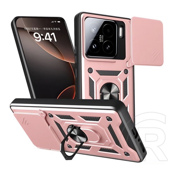 Gigapack Xiaomi 15 defender szilikon telefonvédő (ütésállóság, tartógyűrű, kameravédő) rozéarany