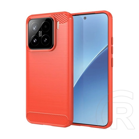 Gigapack Xiaomi 15 szilikon telefonvédő (ütésállóság, légpárnás sarok, szálcsiszolt, karbon minta) piros
