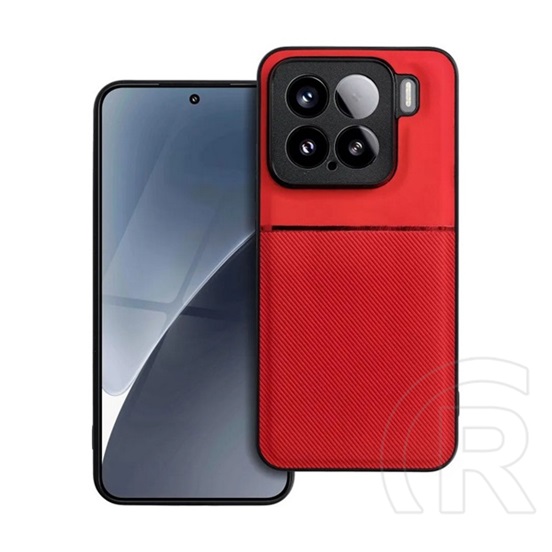 Gigapack Xiaomi 15 szilikon telefonvédő (ütésállóság, mágneses, bőr hatású hátlap, csíkos) piros